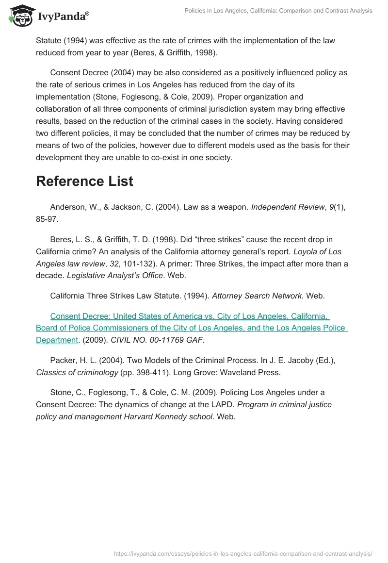 Policies in Los Angeles, California: Comparison and Contrast Analysis. Page 5