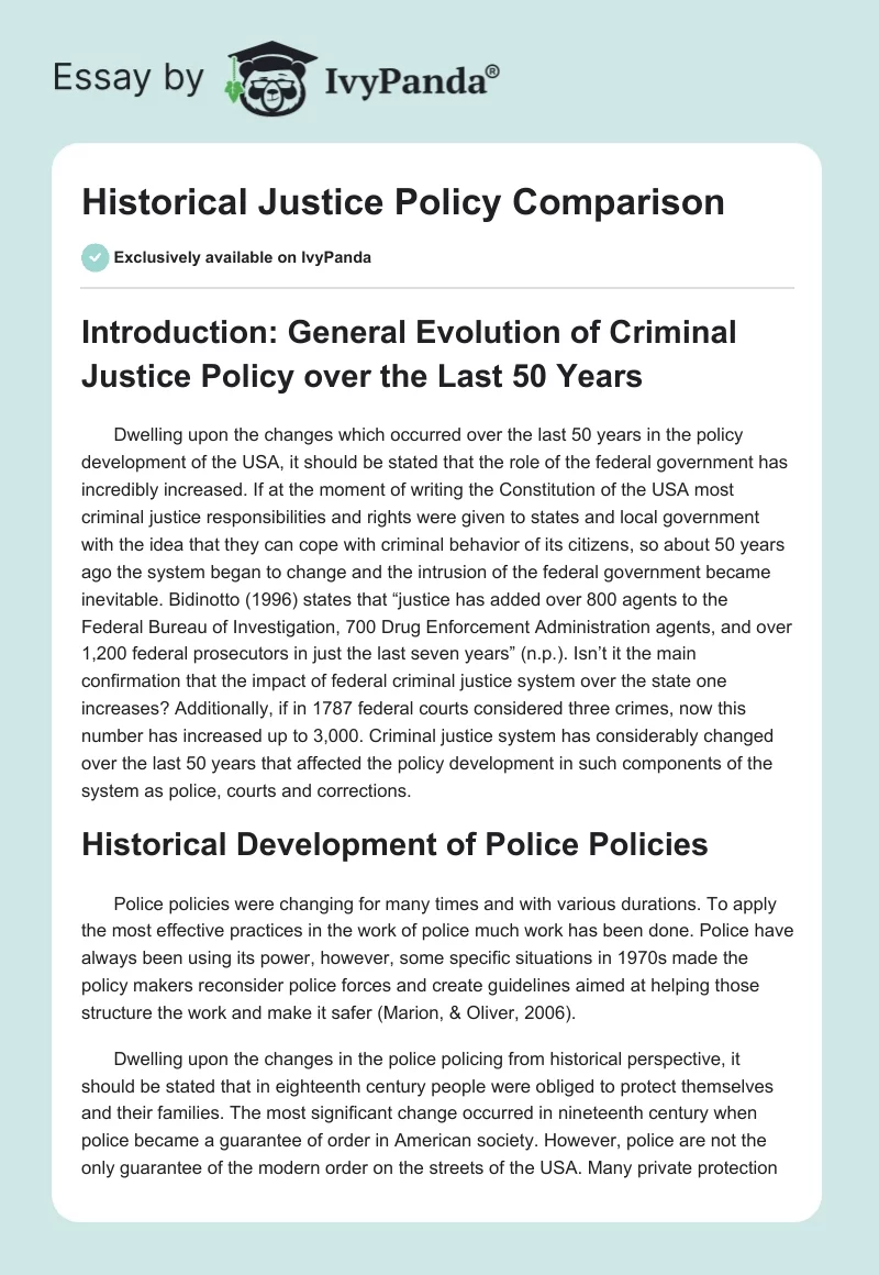Historical Justice Policy Comparison. Page 1