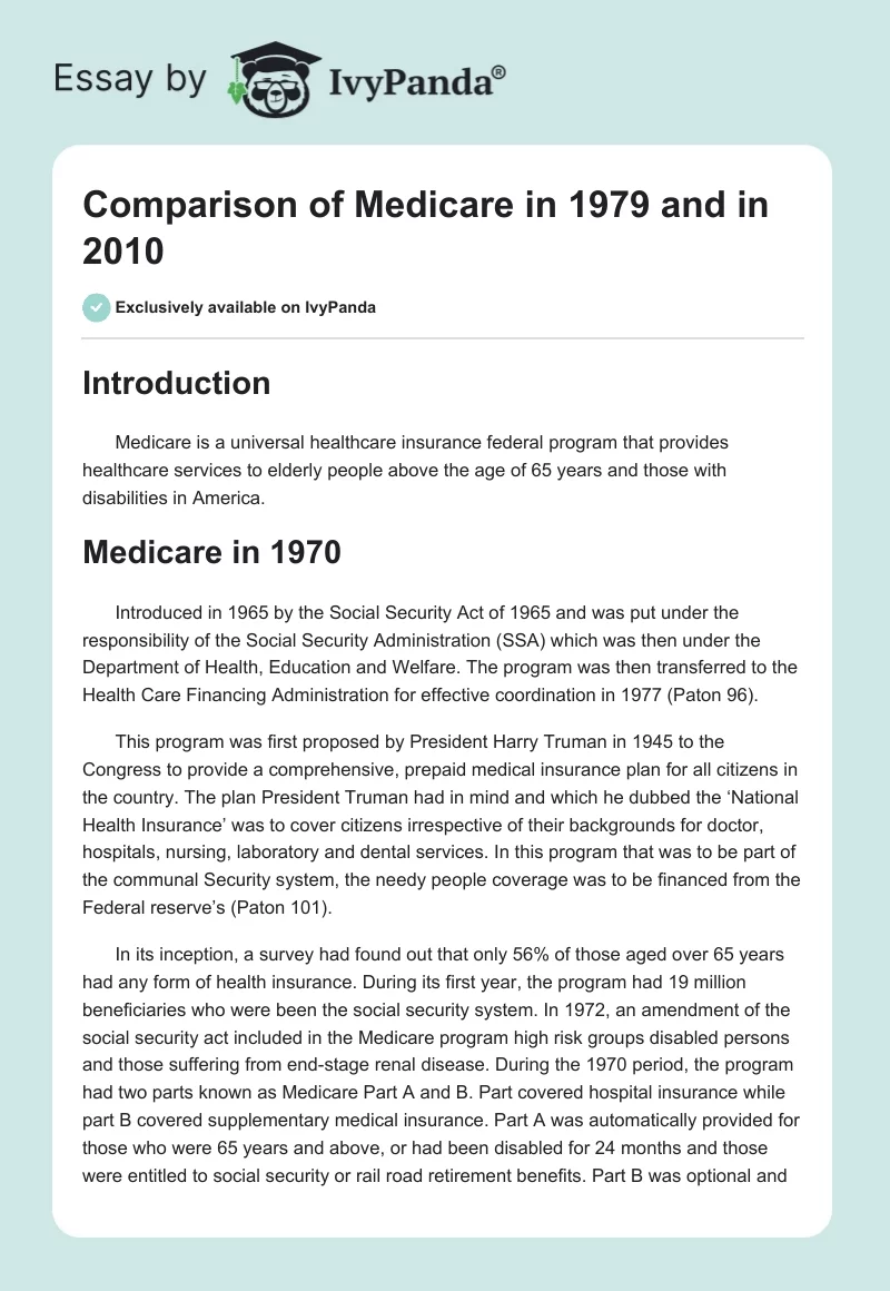 Comparison of Medicare in 1979 and in 2010. Page 1