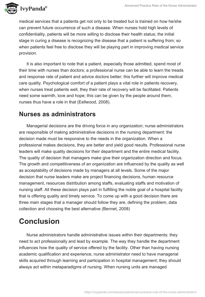 Advanced Practice Role of the Nurse Administrator. Page 3