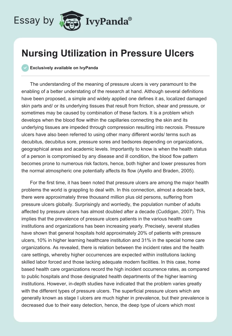 Nursing Utilization in Pressure Ulcers. Page 1