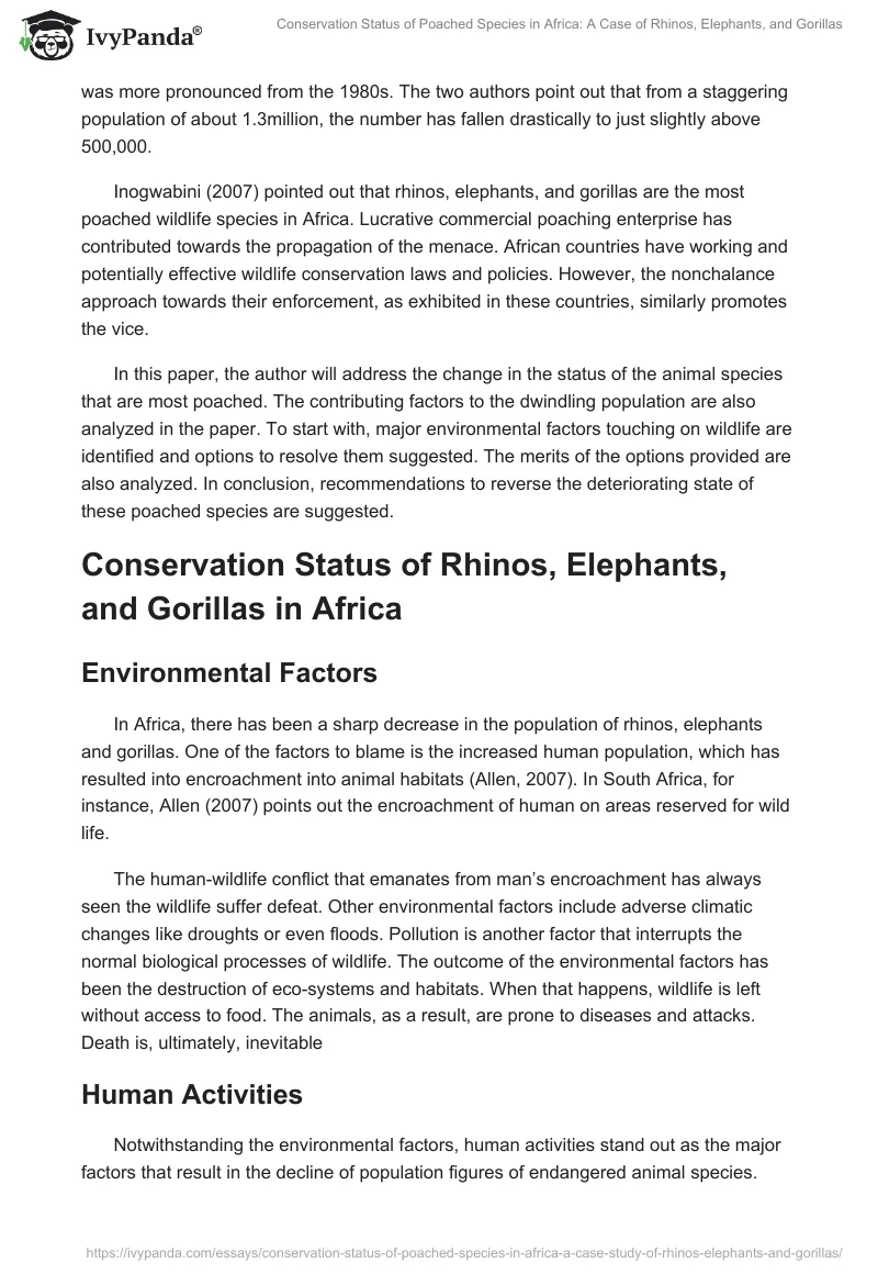 Conservation Status of Poached Species in Africa: A Case of Rhinos, Elephants, and Gorillas. Page 2