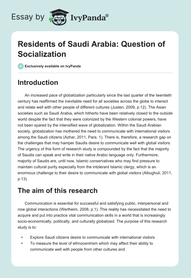 Residents of Saudi Arabia: Question of Socialization. Page 1