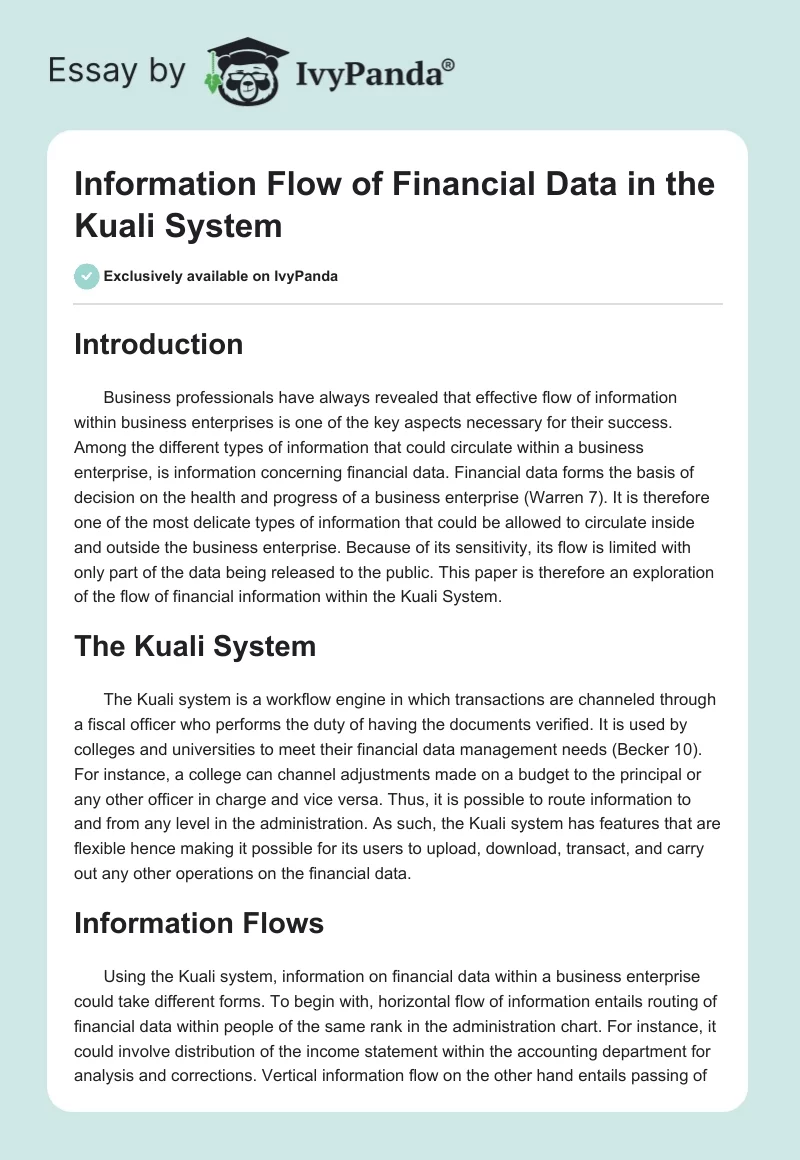 Information Flow of Financial Data in the Kuali System. Page 1