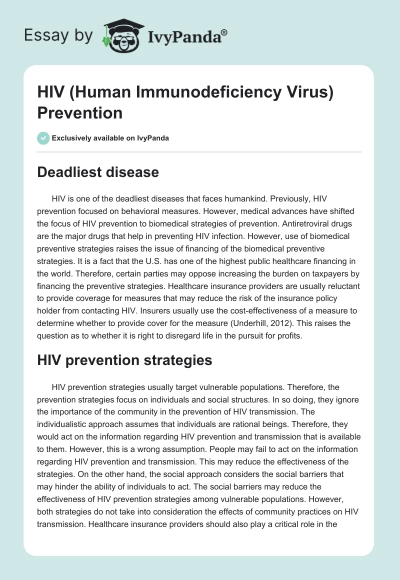 HIV (Human Immunodeficiency Virus) Prevention. Page 1
