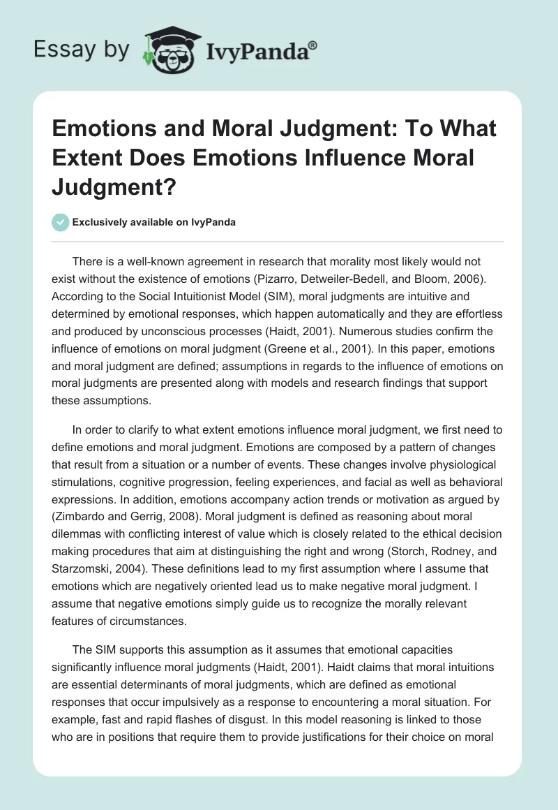 Emotions and Moral Judgment: To What Extent Does Emotions Influence Moral Judgment?. Page 1
