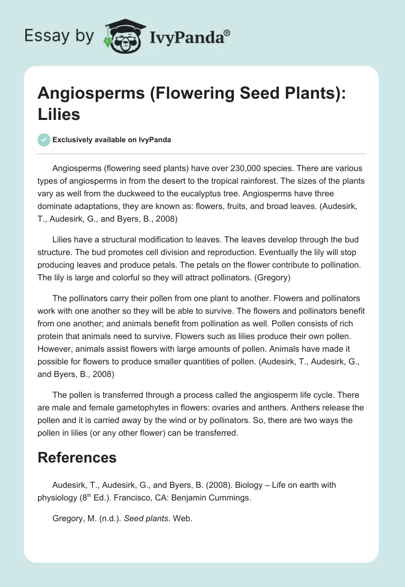 Angiosperms (Flowering Seed Plants): Lilies. Page 1