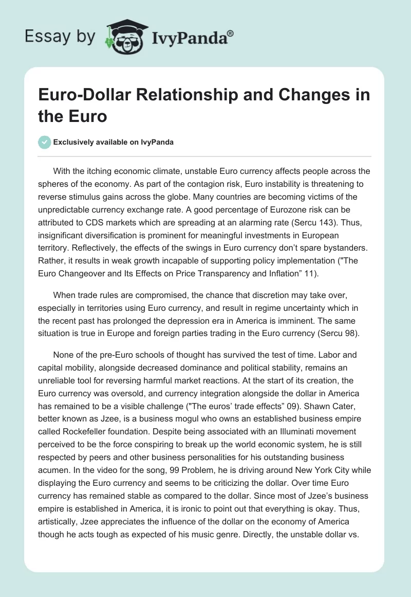 Euro-Dollar Relationship and Changes in the Euro. Page 1