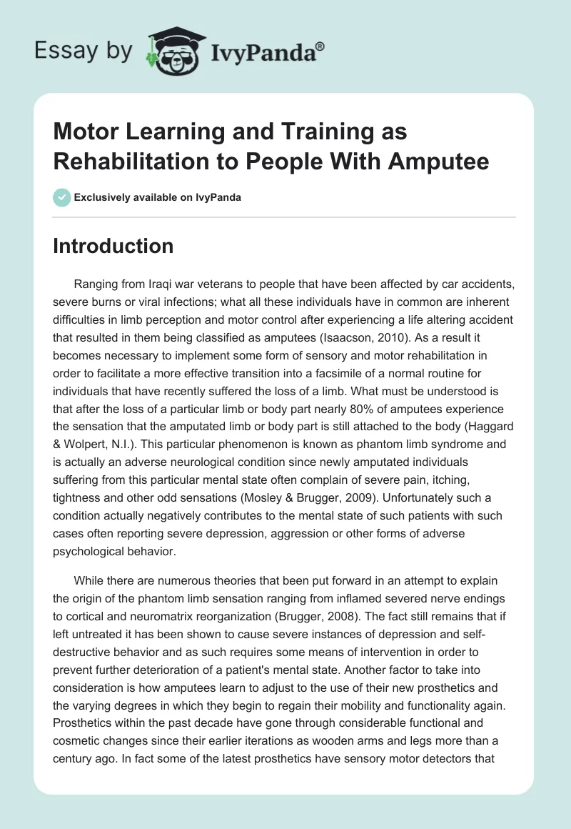 Motor Learning and Training as Rehabilitation to People With Amputee. Page 1