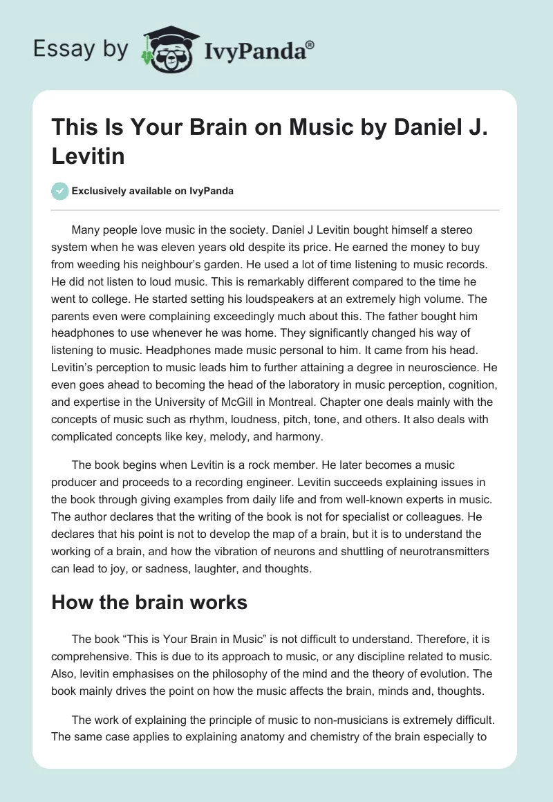 This Is Your Brain on Music by Daniel J. Levitin. Page 1