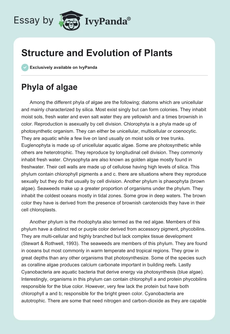 Structure and Evolution of Plants. Page 1