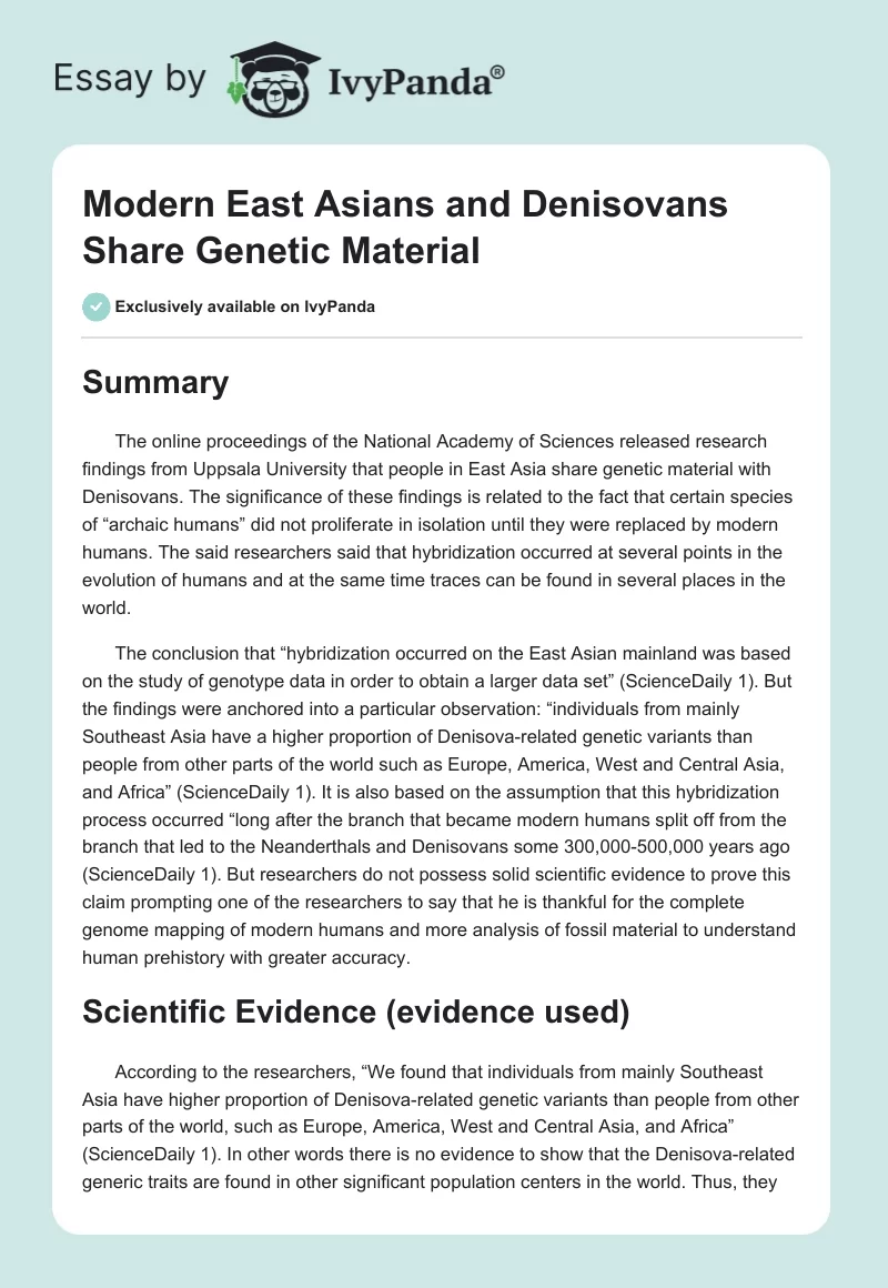 Modern East Asians and Denisovans Share Genetic Material. Page 1