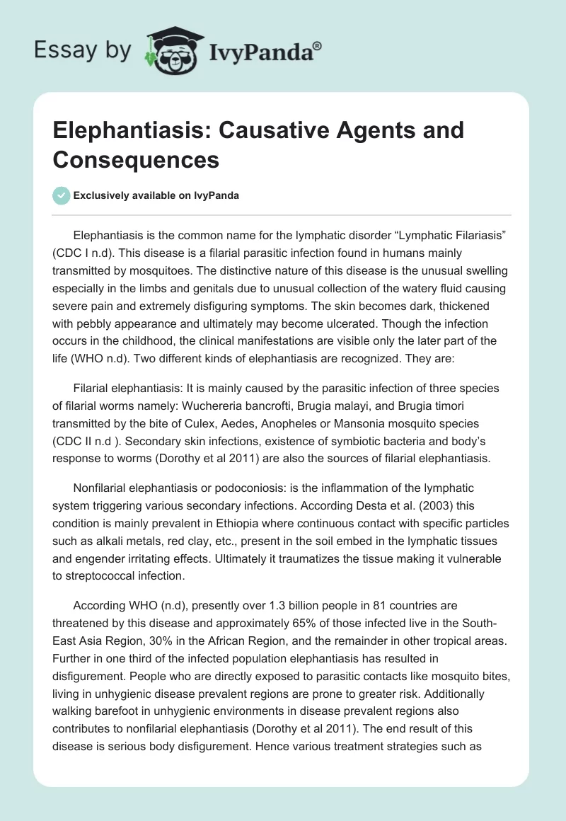Elephantiasis: Causative Agents and Consequences. Page 1