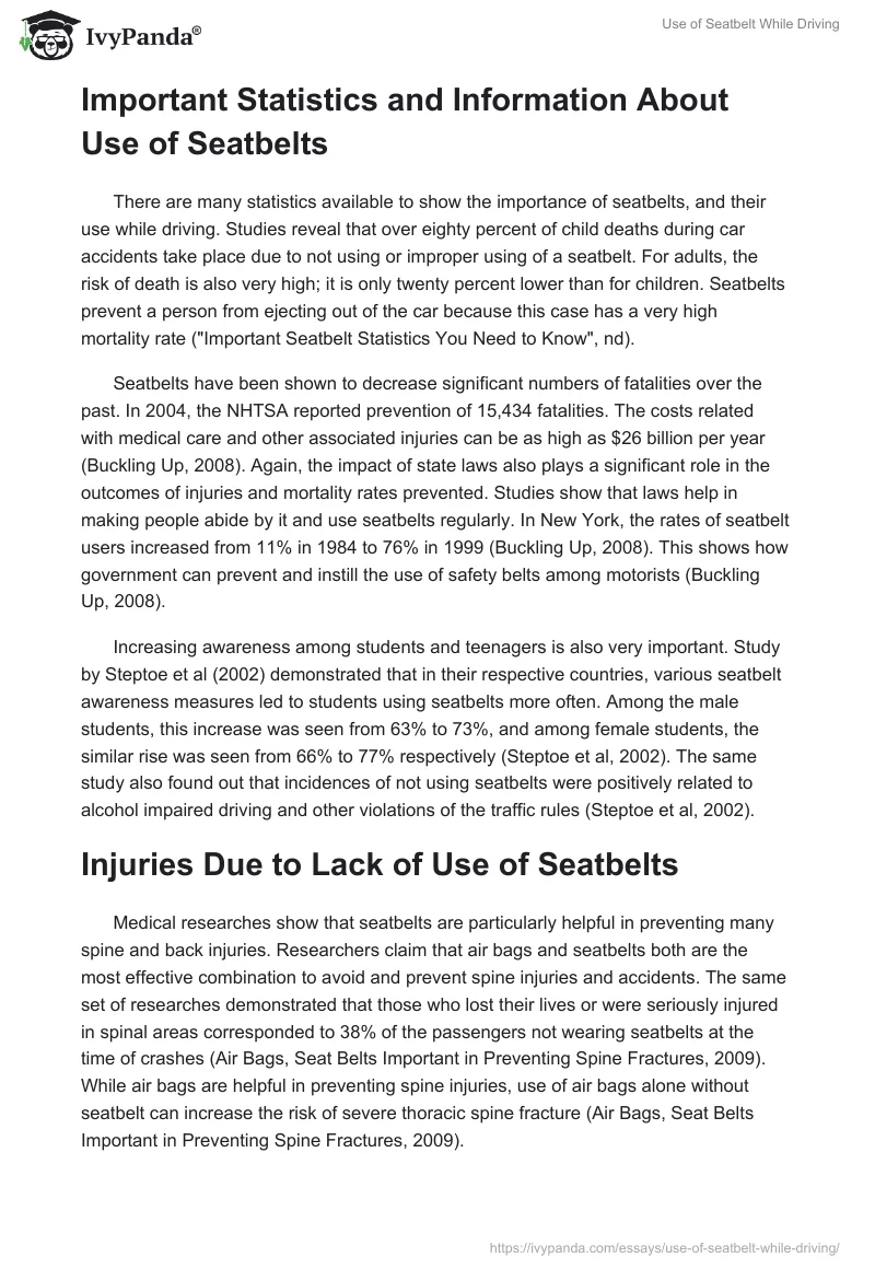 Use of Seatbelt While Driving. Page 2
