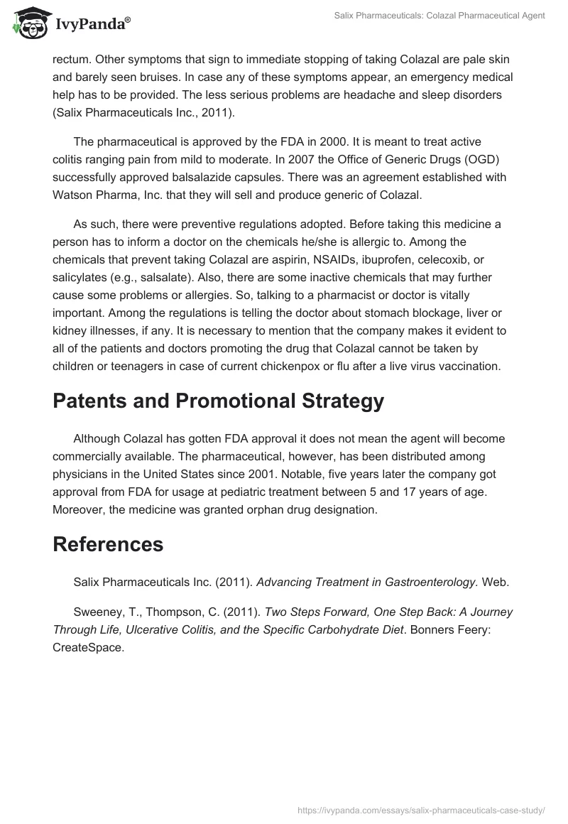 Salix Pharmaceuticals: Colazal Pharmaceutical Agent. Page 2