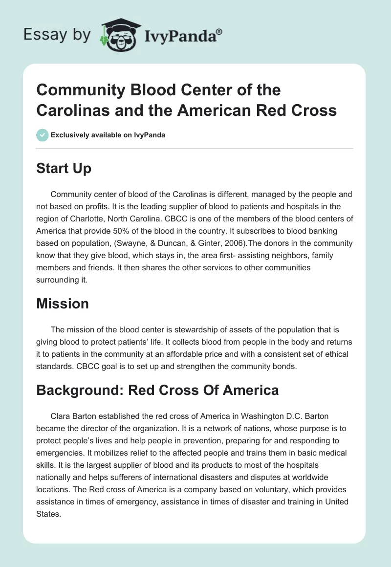 Community Blood Center of the Carolinas and the American Red Cross. Page 1