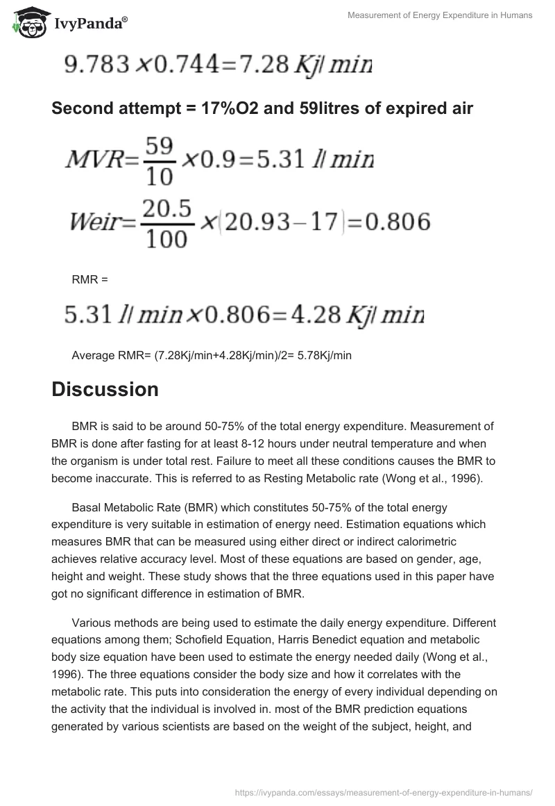 Measurement of Energy Expenditure in Humans. Page 4