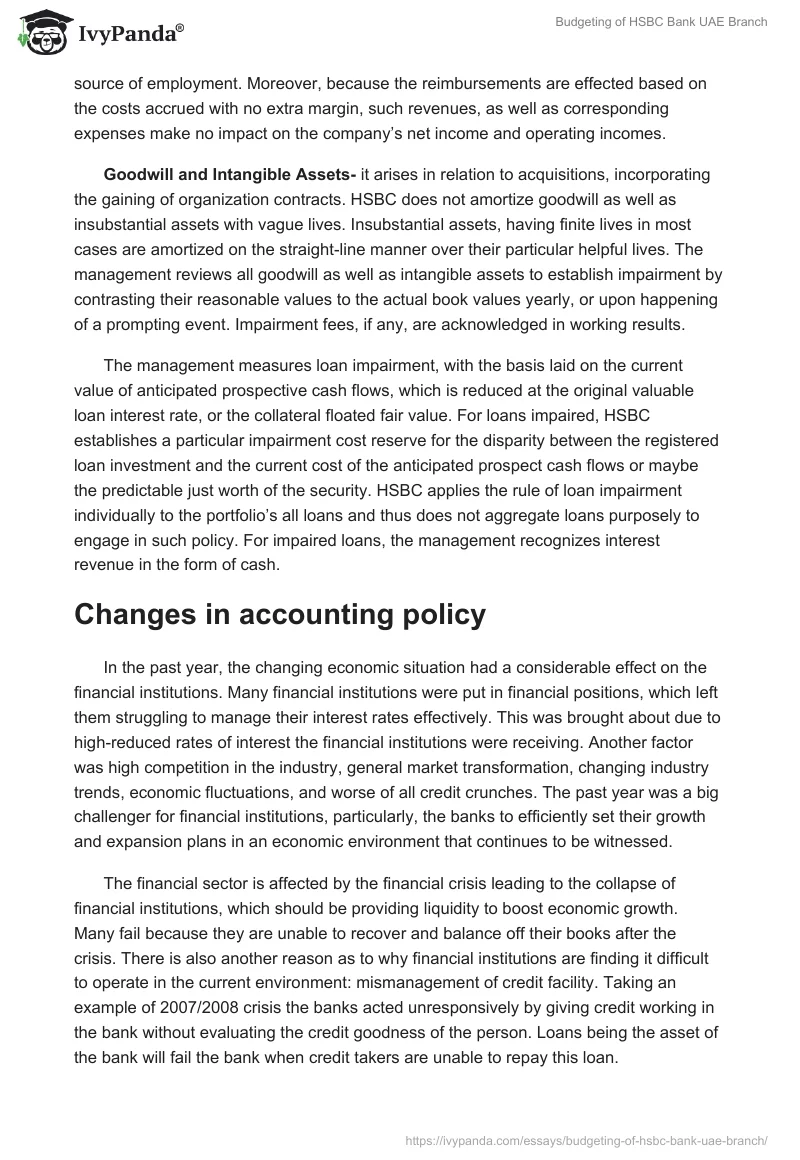 Budgeting of HSBC Bank UAE Branch. Page 2