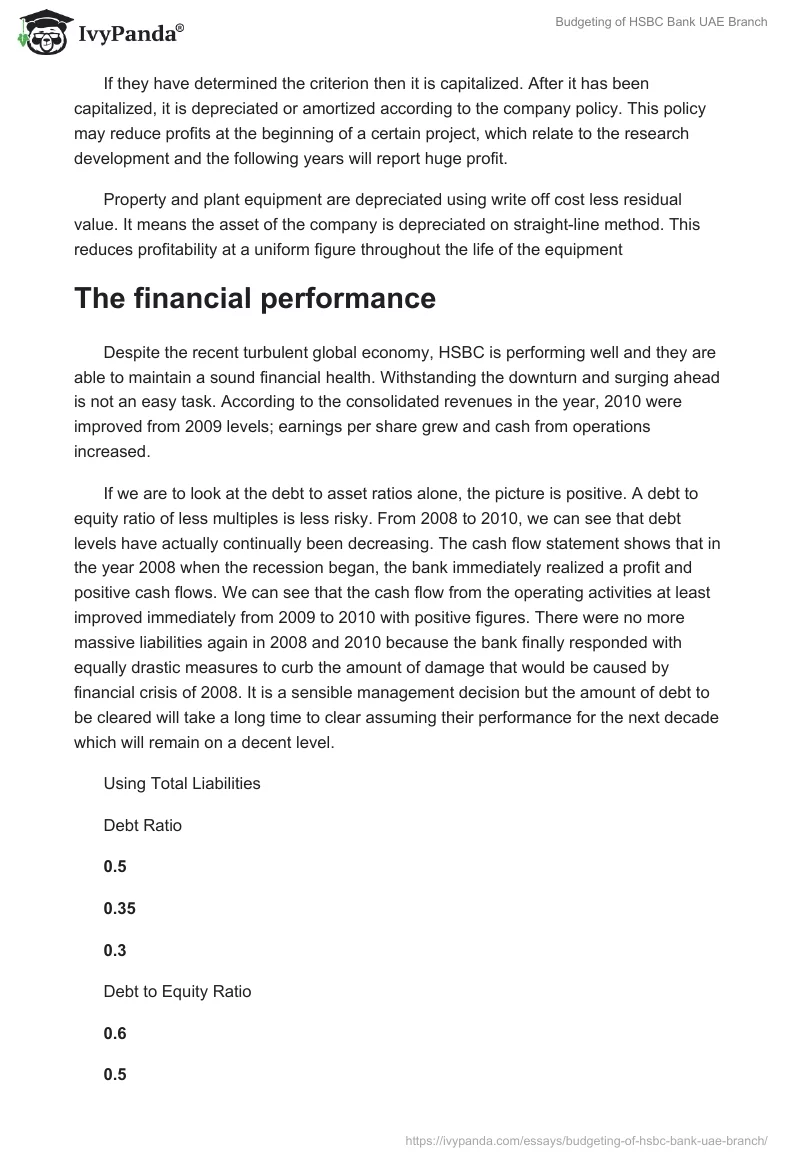 Budgeting of HSBC Bank UAE Branch. Page 3
