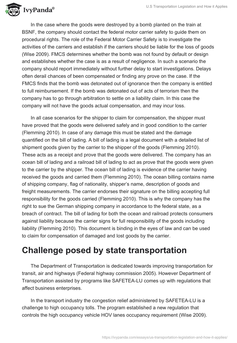 U.S Transportation Legislation and How it Applies. Page 4