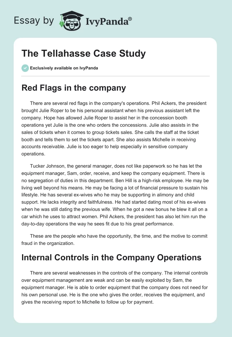 The Tellahasse Case Study. Page 1