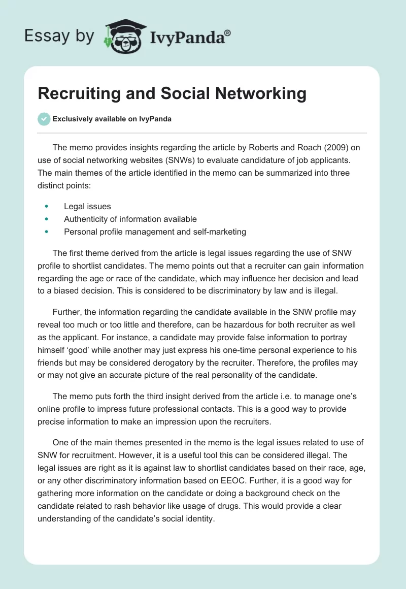 Recruiting and Social Networking. Page 1