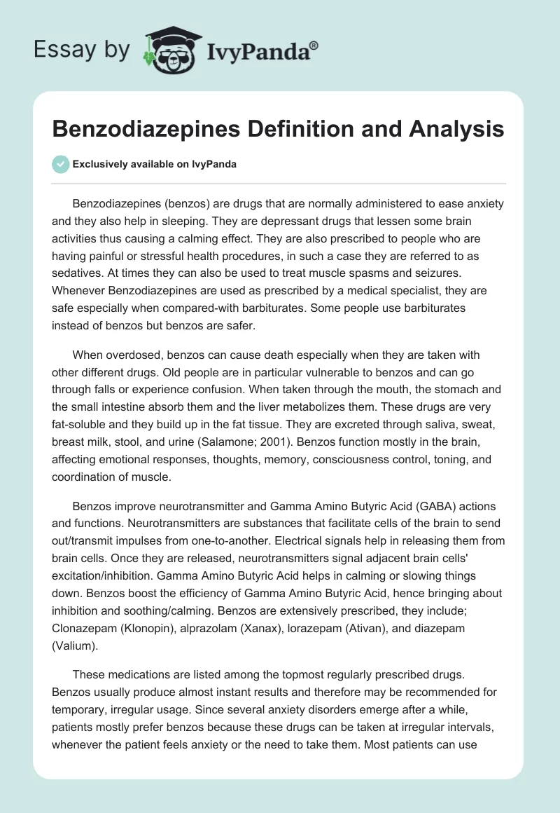 Benzodiazepines Definition and Analysis. Page 1