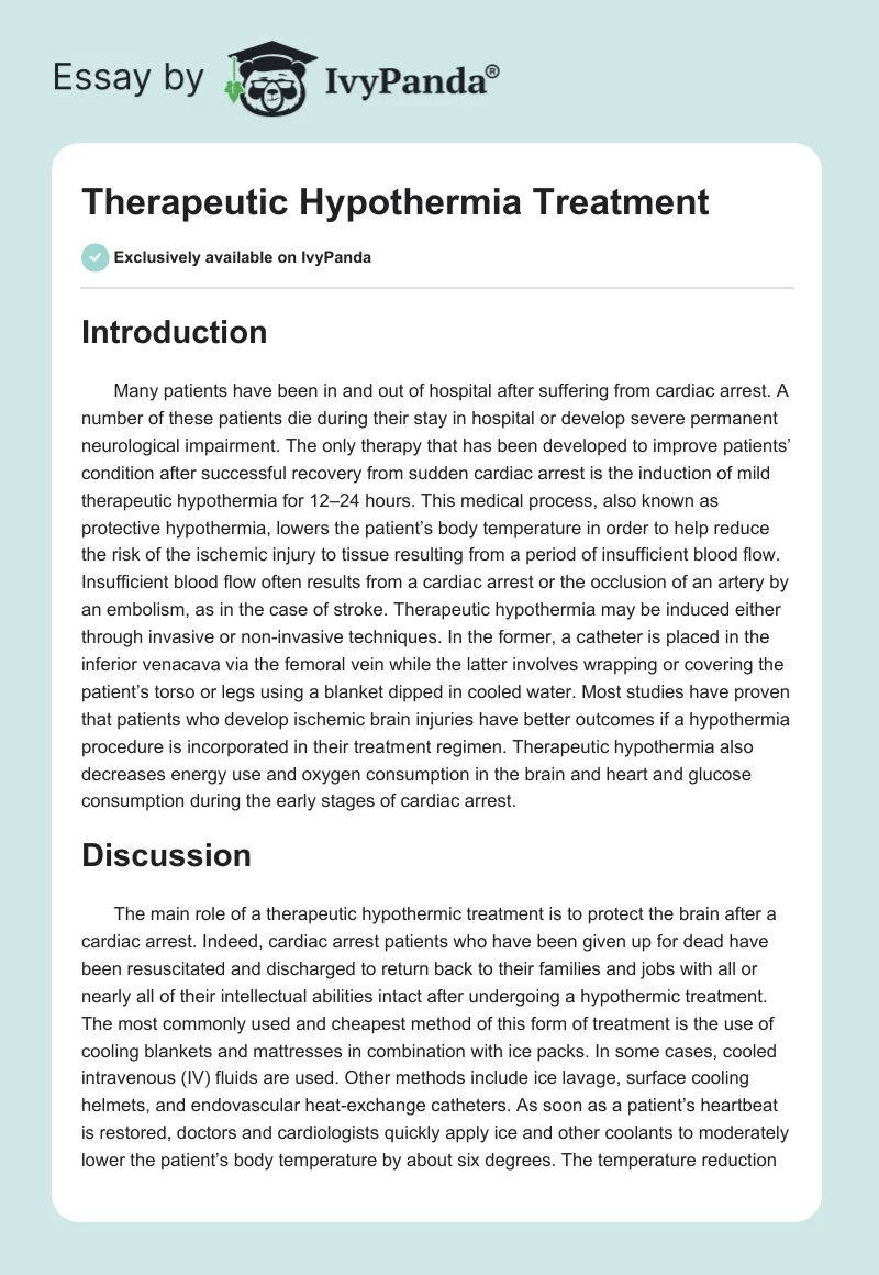 Therapeutic Hypothermia Treatment. Page 1