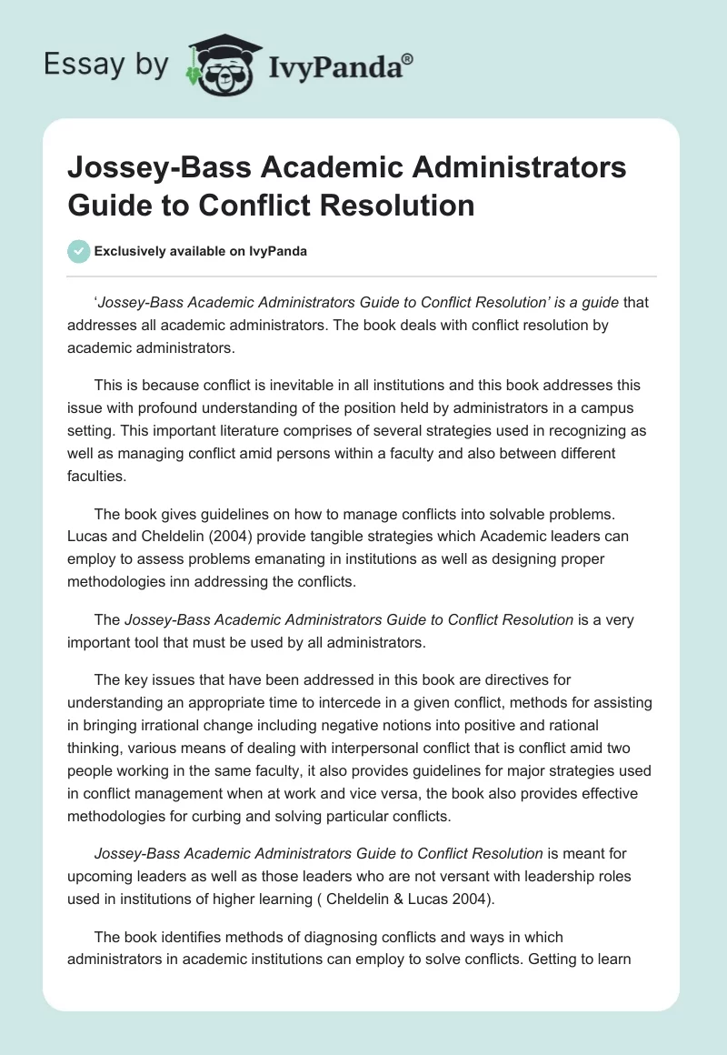 Jossey-Bass Academic Administrators Guide to Conflict Resolution. Page 1