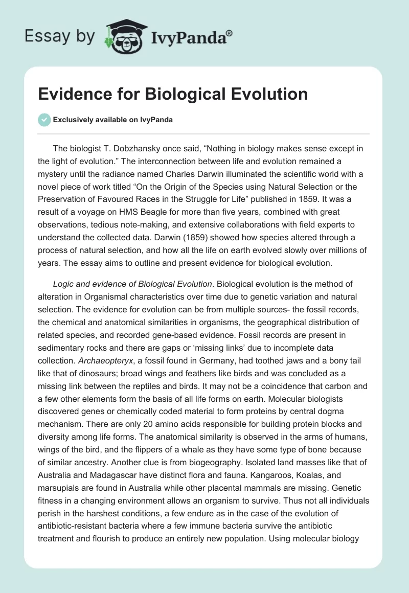 Evidence for Biological Evolution. Page 1