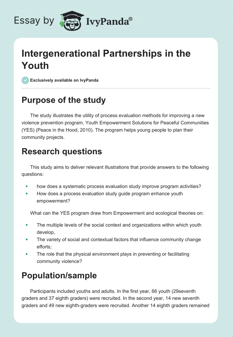 Intergenerational Partnerships in the Youth. Page 1