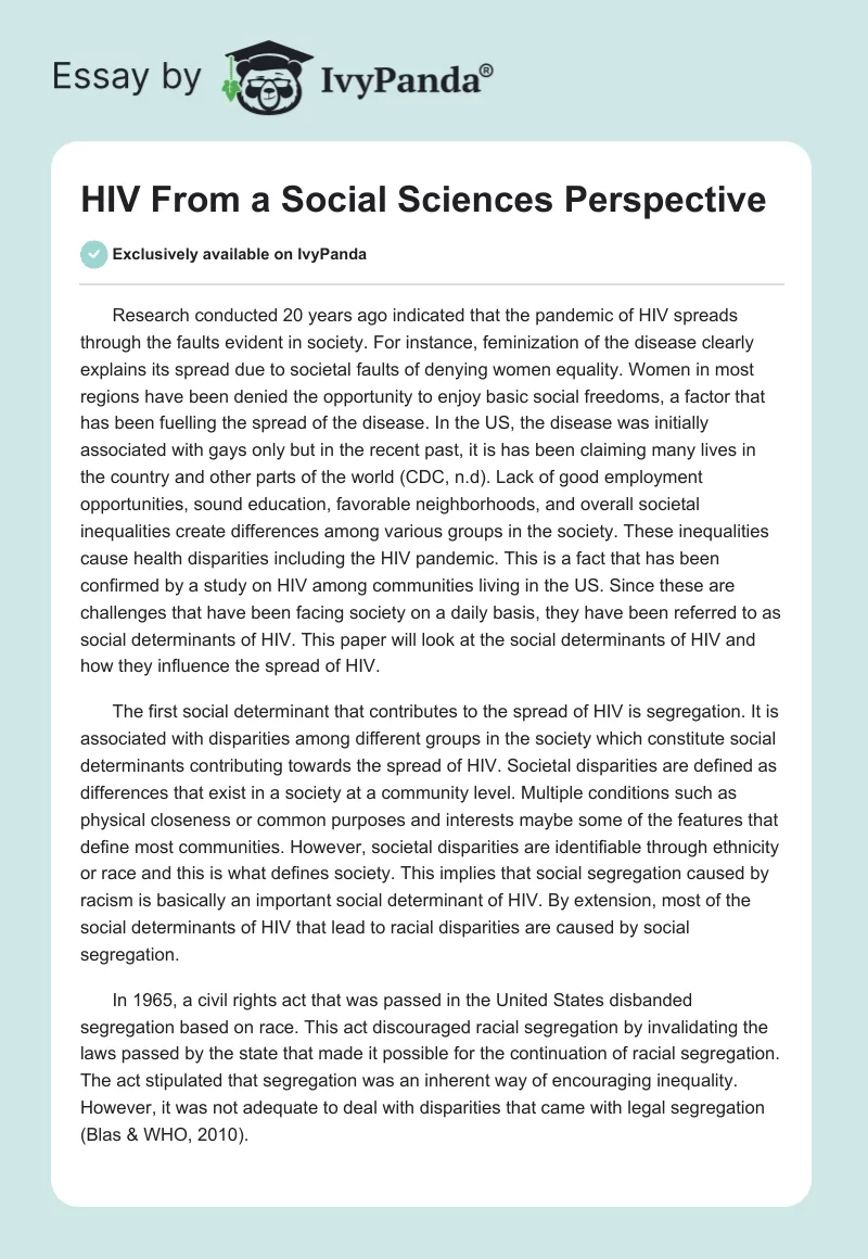 HIV From a Social Sciences Perspective. Page 1