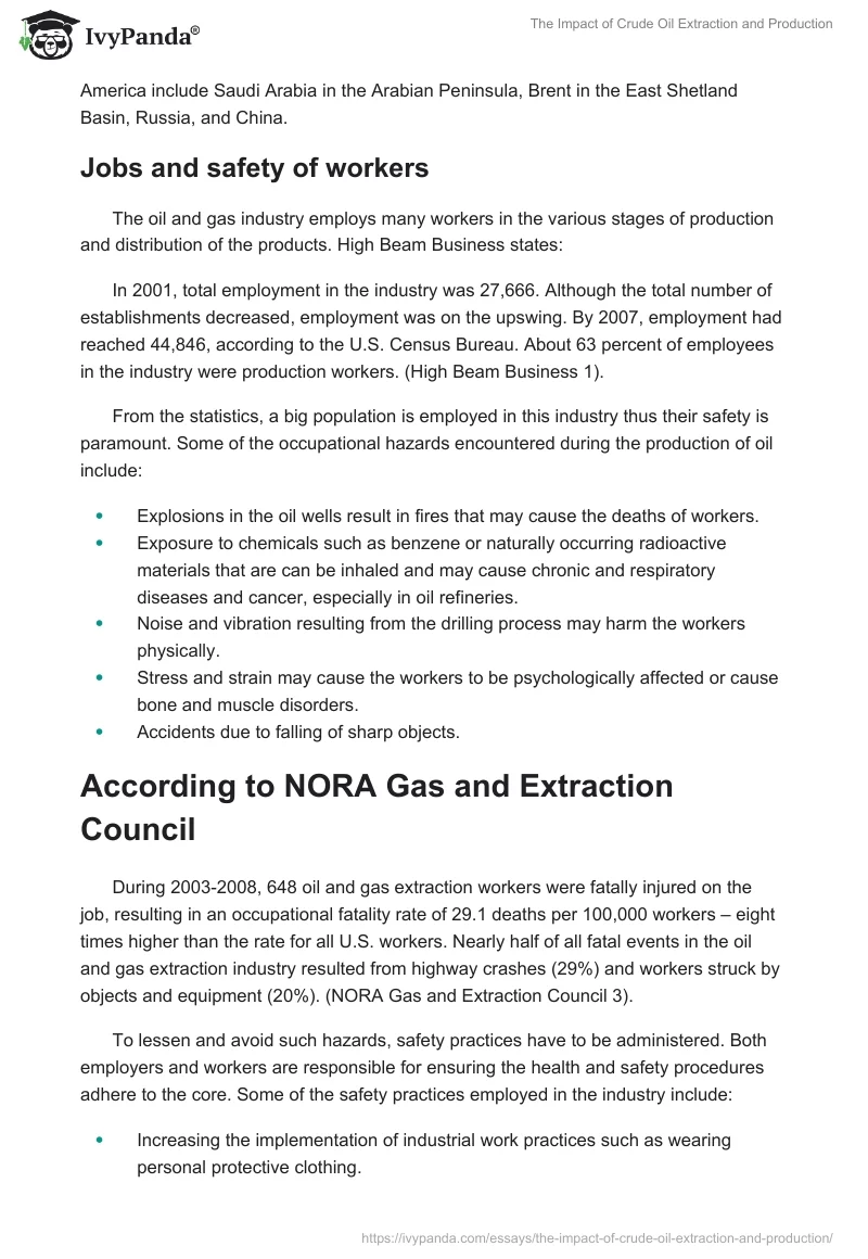 The Impact of Crude Oil Extraction and Production. Page 2