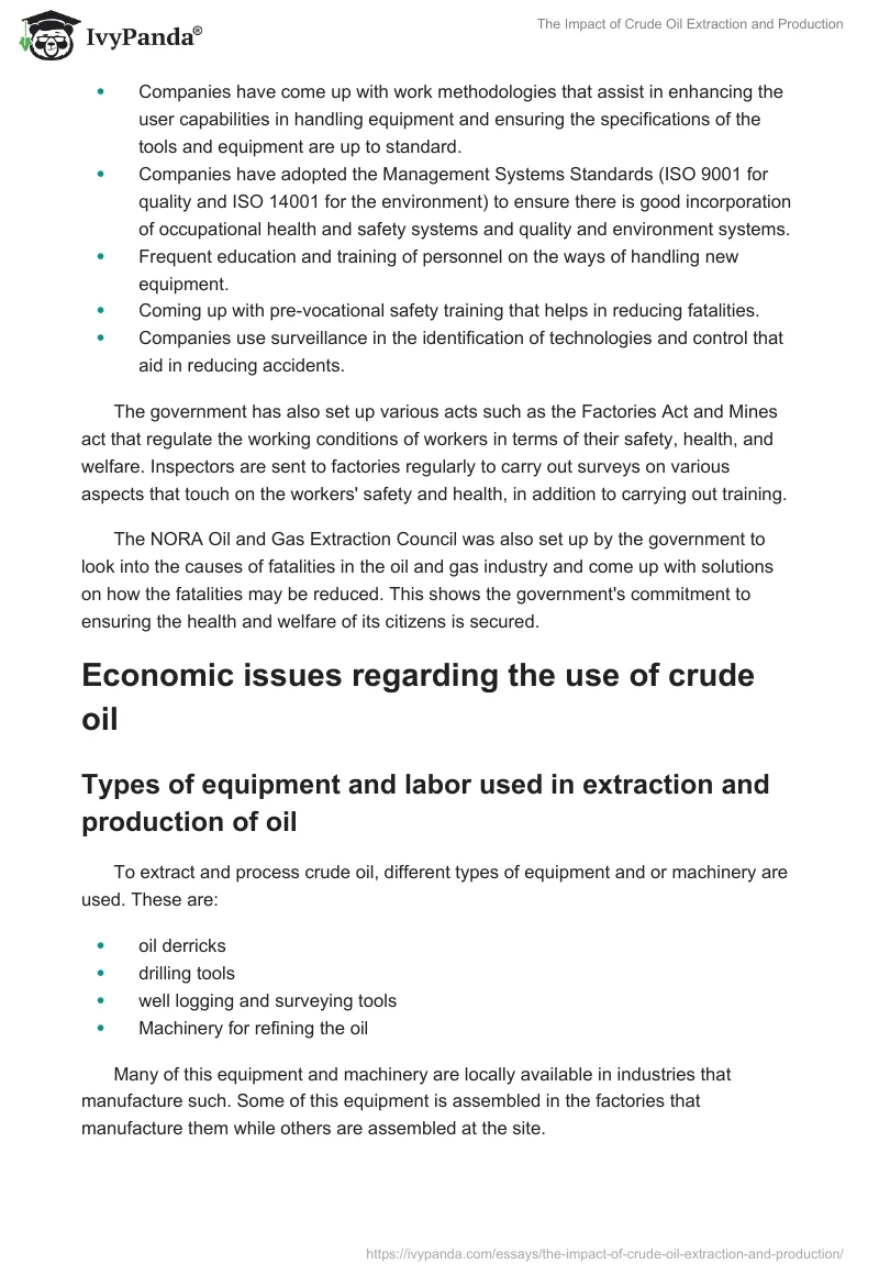 The Impact of Crude Oil Extraction and Production. Page 3