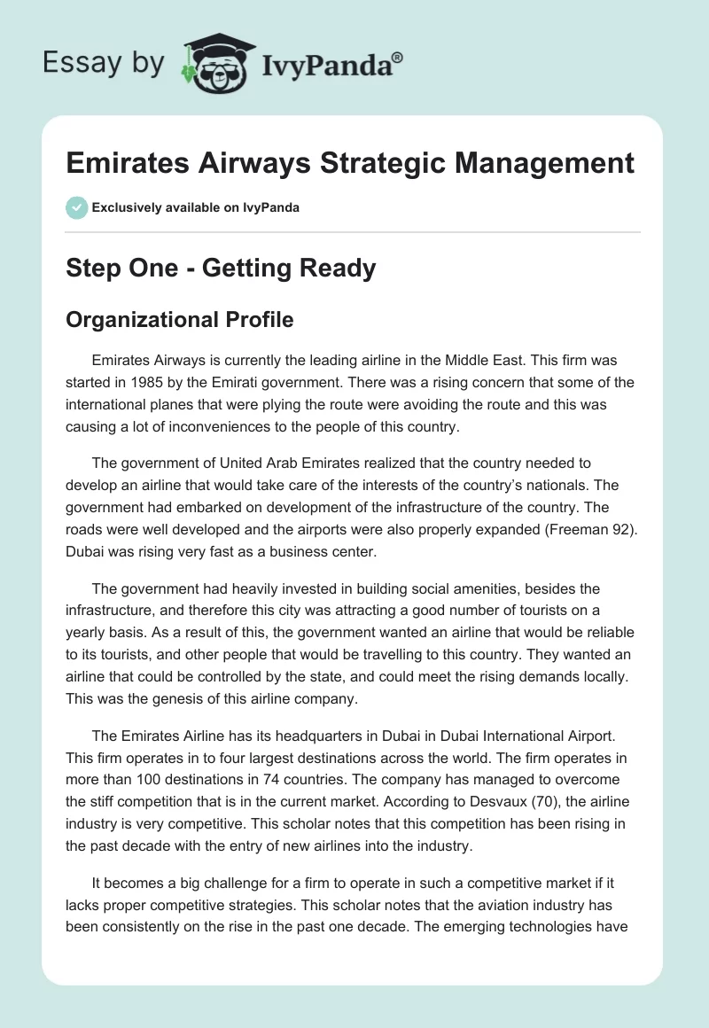 Emirates Airways Strategic Management. Page 1