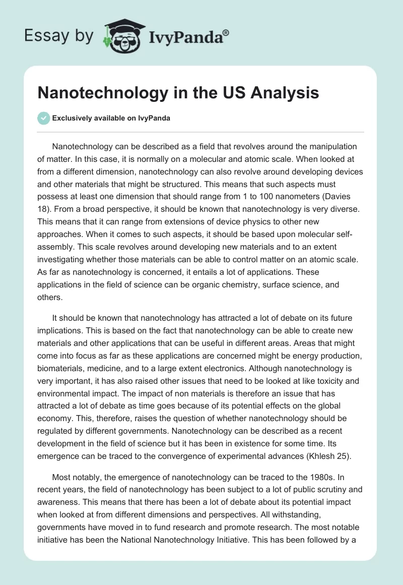 Nanotechnology in the US Analysis. Page 1