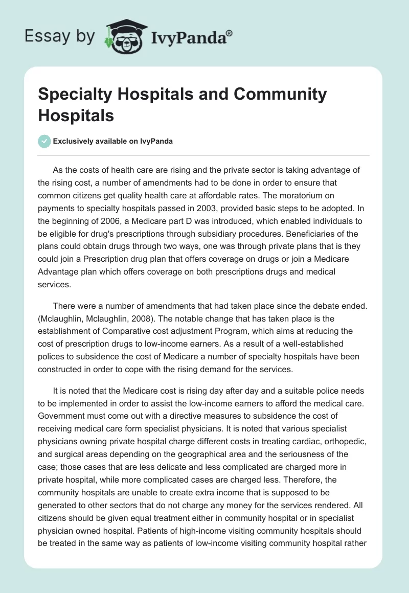 Specialty Hospitals and Community Hospitals. Page 1