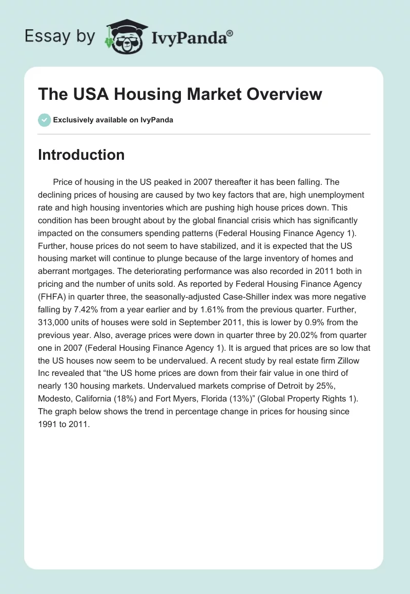 The USA Housing Market Overview. Page 1