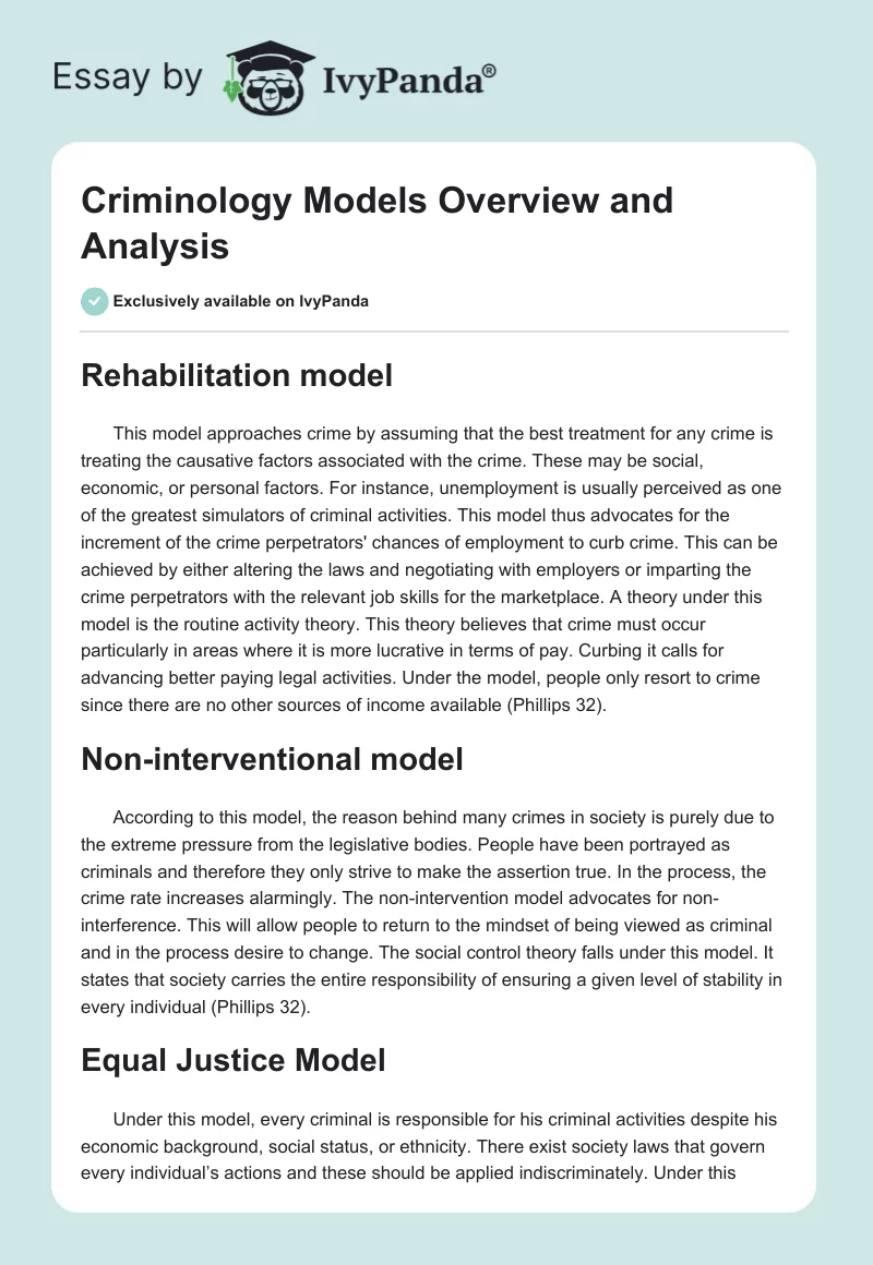 Criminology Models Overview and Analysis. Page 1