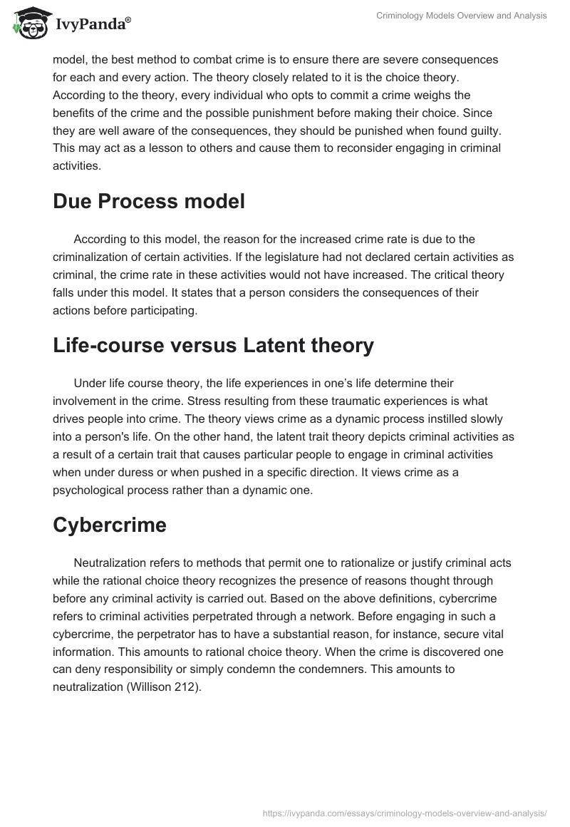 Criminology Models Overview and Analysis. Page 2