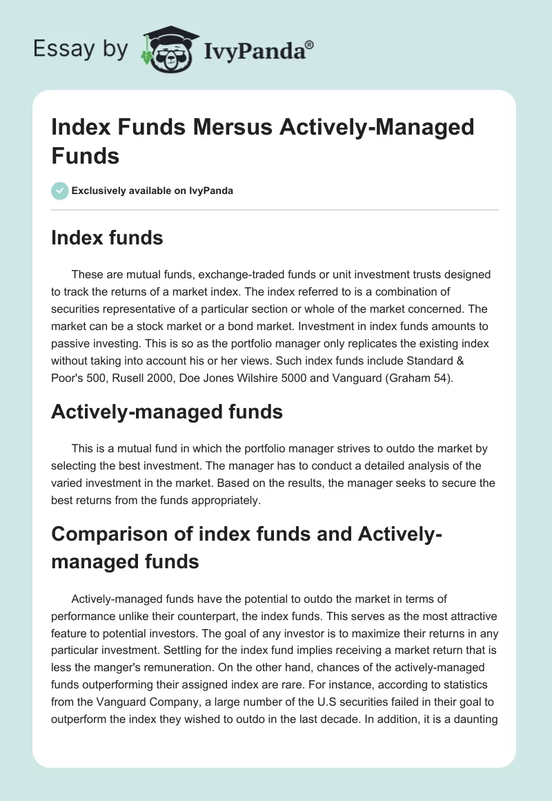 Index Funds Mersus Actively-Managed Funds. Page 1