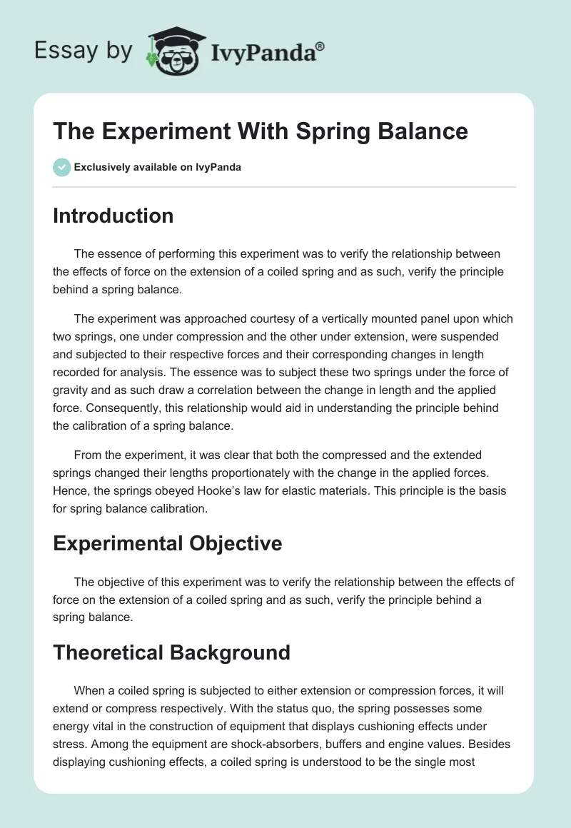 The Experiment With Spring Balance. Page 1
