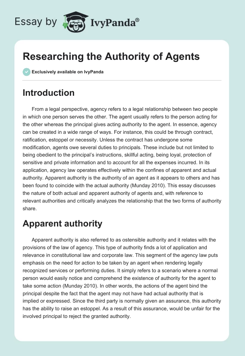 Researching the Authority of Agents. Page 1