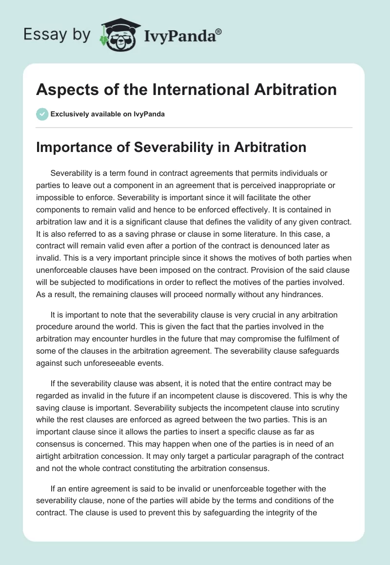 Aspects of the International Arbitration. Page 1