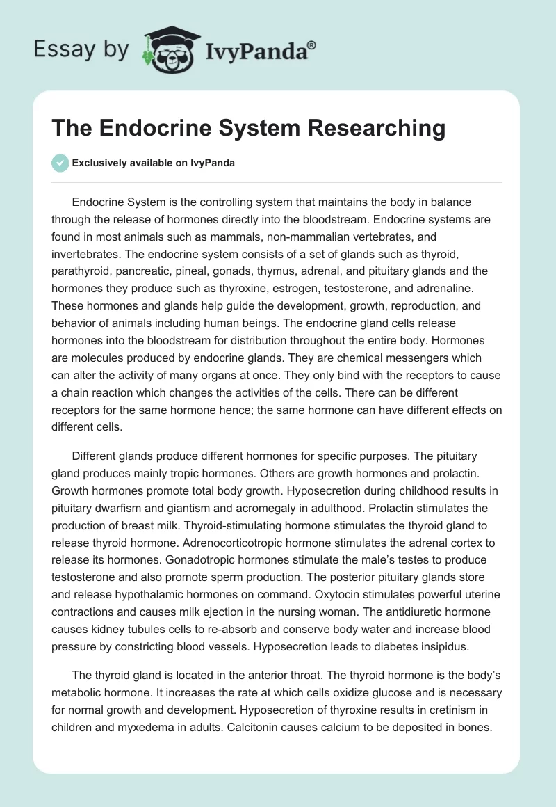 The Endocrine System Researching. Page 1