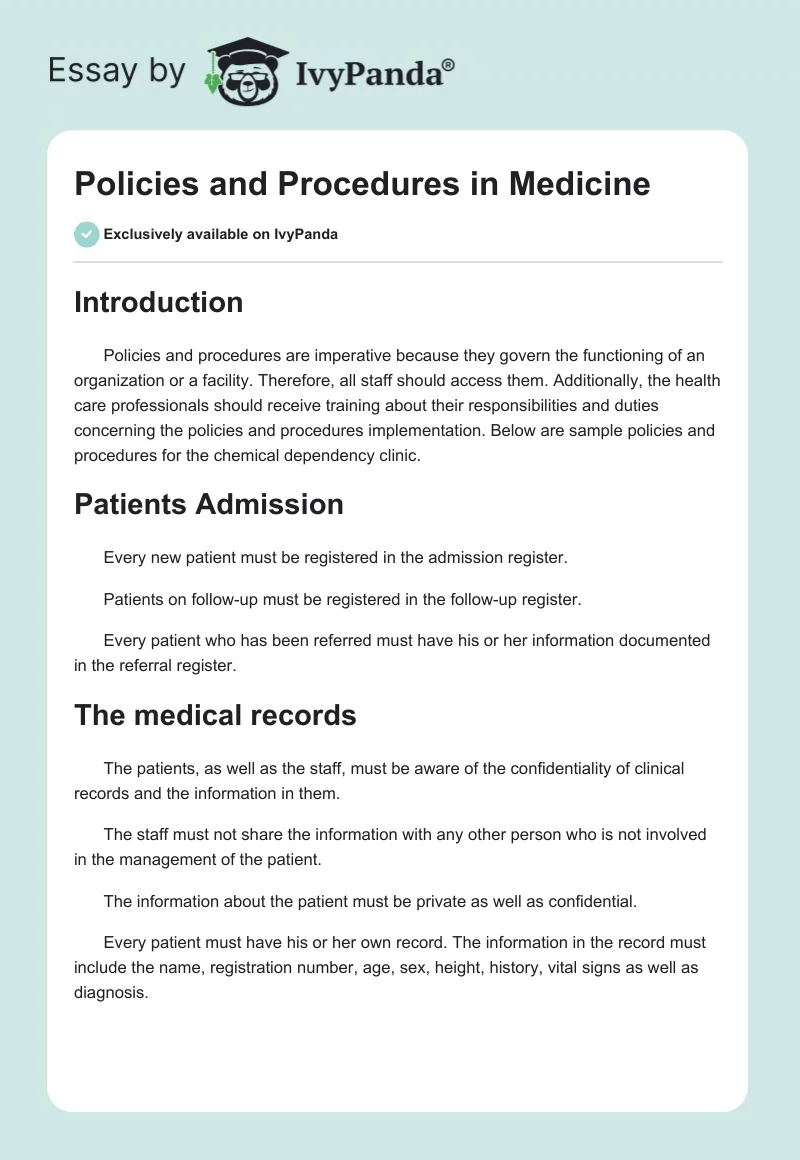 Policies and Procedures in Medicine. Page 1