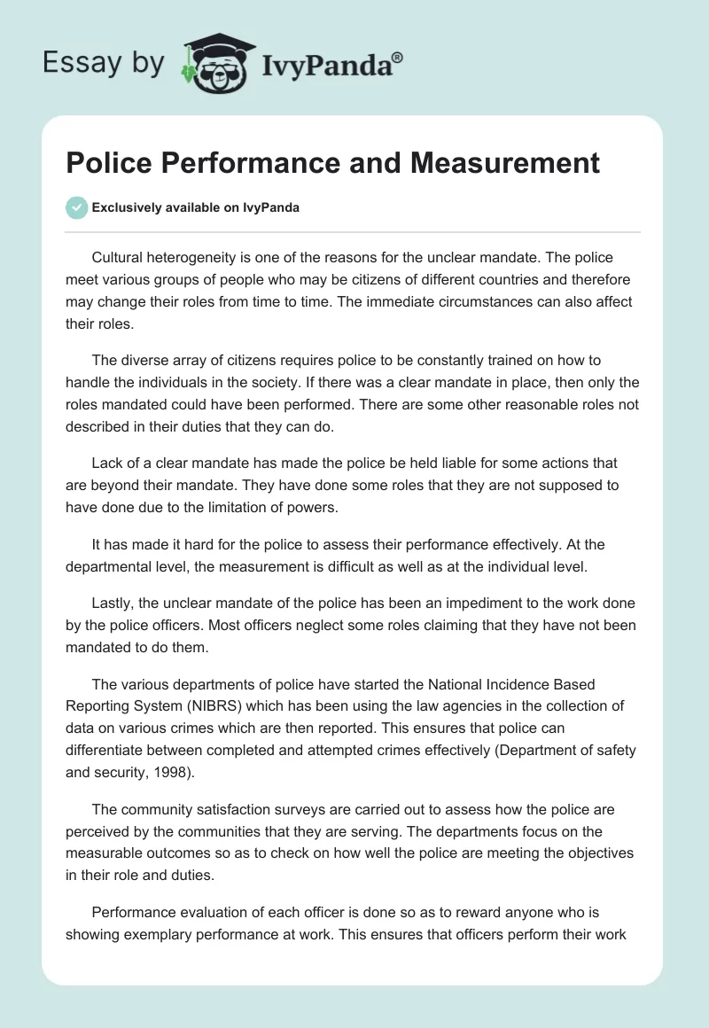 Police Performance and Measurement. Page 1