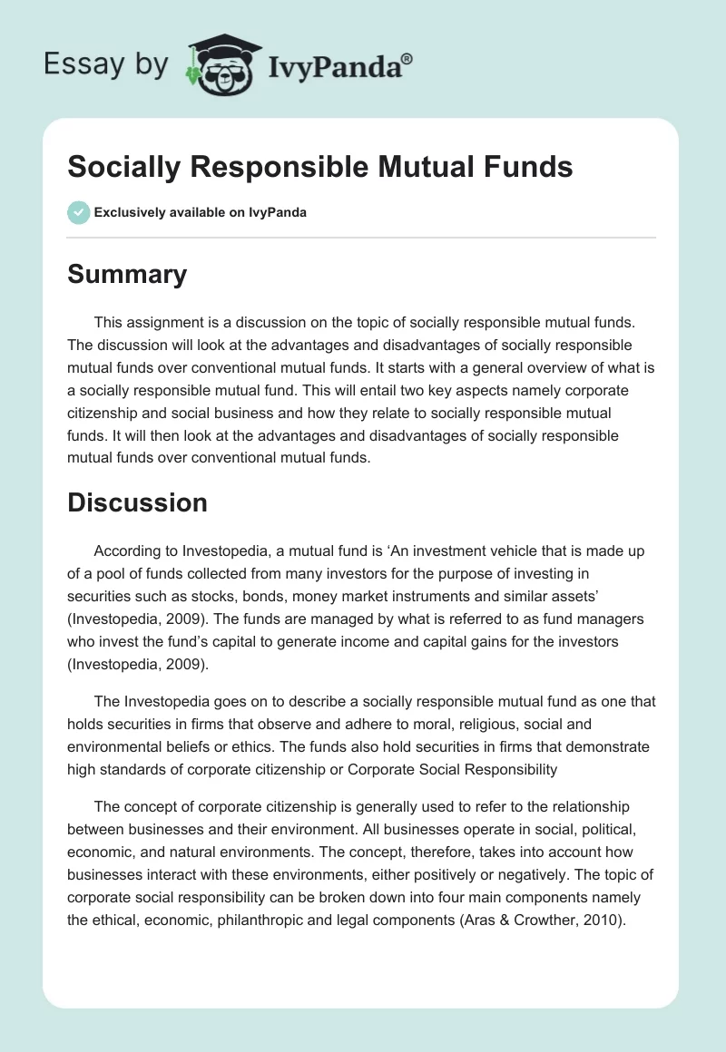 Socially Responsible Mutual Funds. Page 1