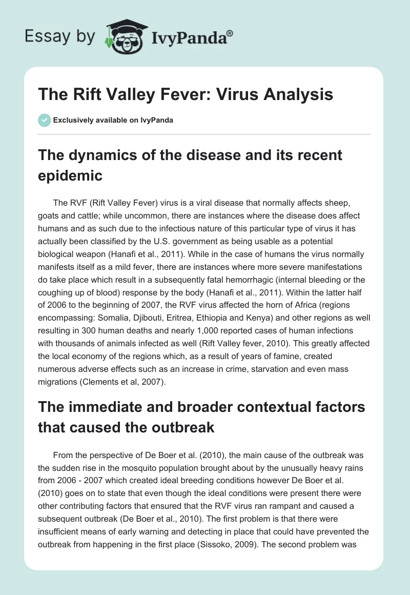 The Rift Valley Fever: Virus Analysis. Page 1