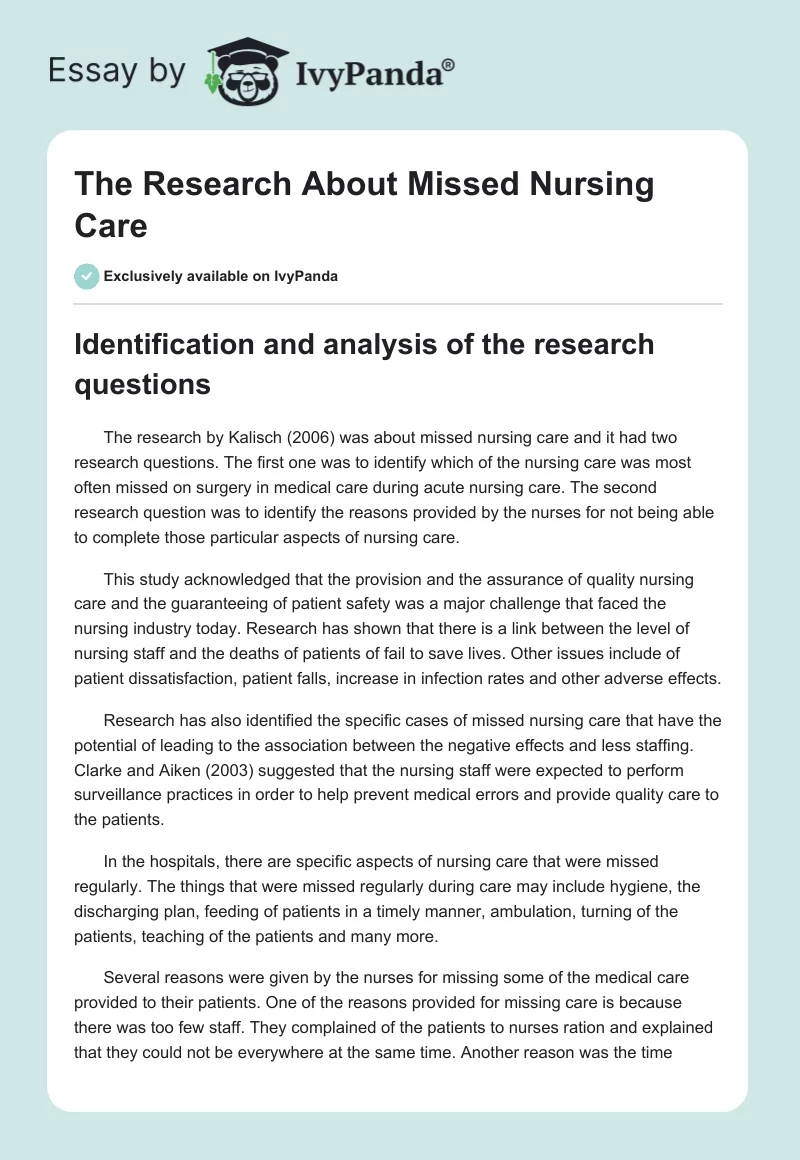 The Research About Missed Nursing Care. Page 1